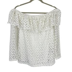 Jill Stuart Off Shoulder Lace Top size XS White Floral 3/4 Sleeve Pullover